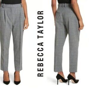 REBECCA TAYLOR Mod Checked Ankle Pants Black Combo Wool Size 6